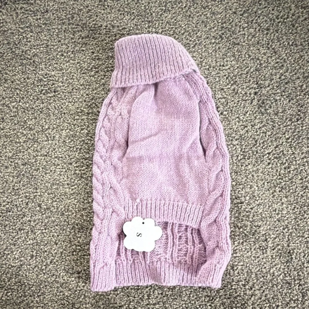 Purple Cable Knit Warm Dog Sweater Size Small Knit Pullover Pet Apparel NWT A15